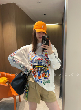 现货防晒bi备彩色音符~春夏季卡通印花宽松大版薄款白色长袖T恤