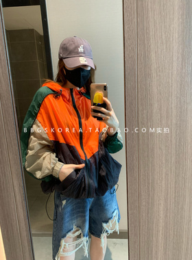 现货2025秋季夏季薄款防晒服单层橙色绿色复古宽松连帽外套冲锋衣