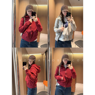 深圳高端~现货节日氛围感大红2025秋冬厚绒绒保暖连帽拉链外套