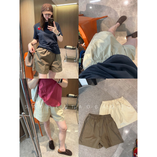现货两色都自留现高搭配率休闲款 高级色～松紧腰奶白色深卡其短裤