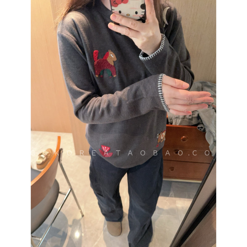 小众重工～现货2025小马贴布袖口绣花软糯磨毛弹力长袖T恤,女装/女士精品,T恤,淘宝优惠券,粉丝福利购,淘宝优惠卷