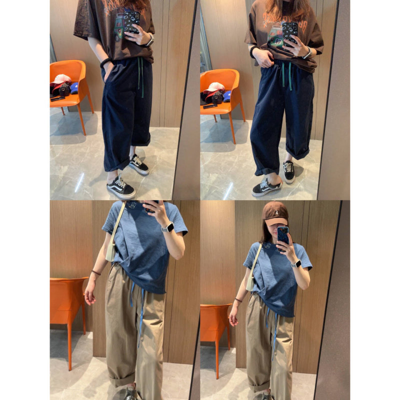 现货2026春秋新款女装舒服松紧腰宽松透气棉布萝卜裤衬裤