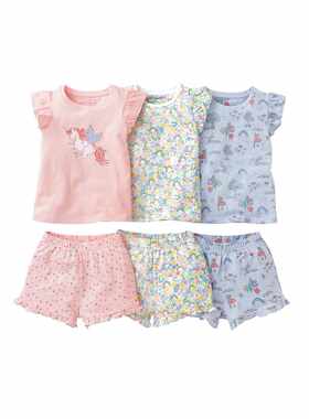 独角兽短袖短裤三件套家居服现货