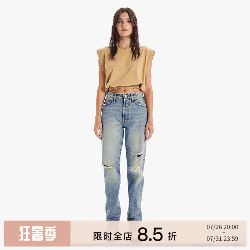 motherdenim直筒高腰牛仔裤女