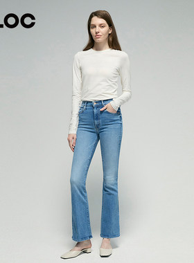 [CLOC]MOTHER DENIM蓝色高腰微喇全长牛仔裤女春季1905-1726-SWN