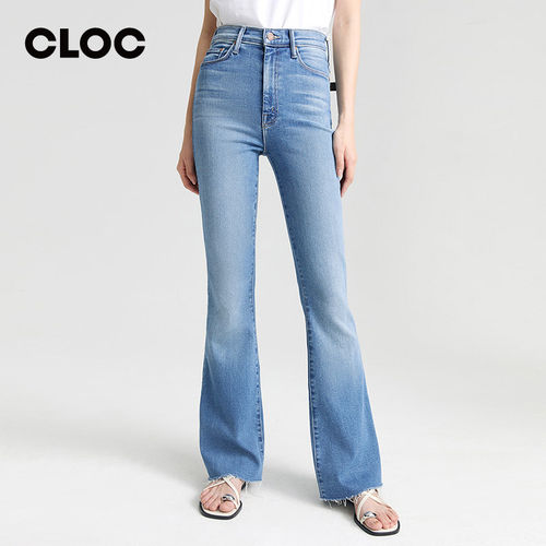 motherdenim高腰毛边喇叭牛仔裤