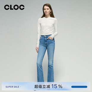 [CLOC]MOTHER DENIM蓝色高腰微喇全长牛仔裤女春季1905-1726-SWN