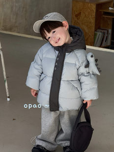 凡妈童装25冬季新款男童小童韩版卡通童趣恐龙玩偶羽绒服外套洋气