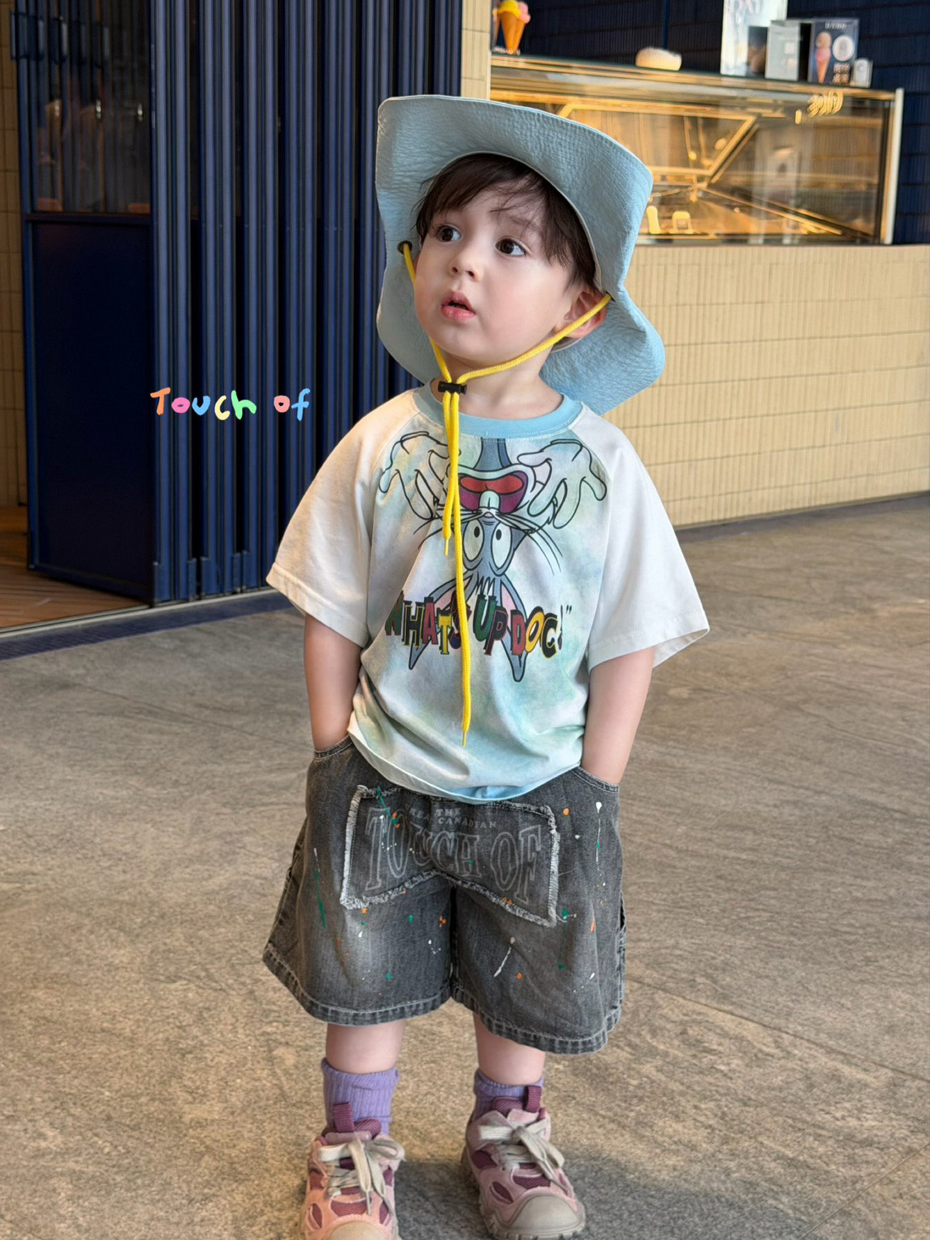 凡妈童装2026夏季新款男童小童韩版字母牛仔短裤卡通动漫扎染T恤