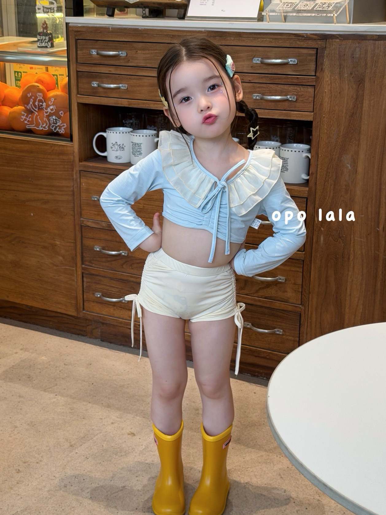 凡妈童装2026夏季新款女童小童宝宝荷叶边长袖分体泳衣气质洋气