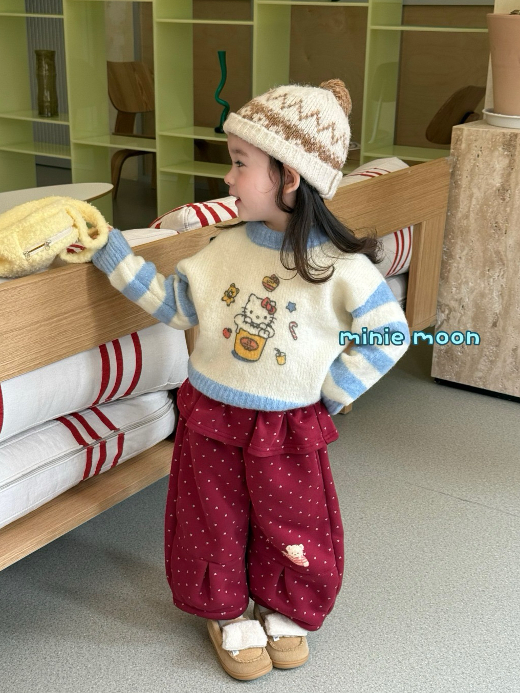 女童卡通毛衣加绒波点卫裤秋冬