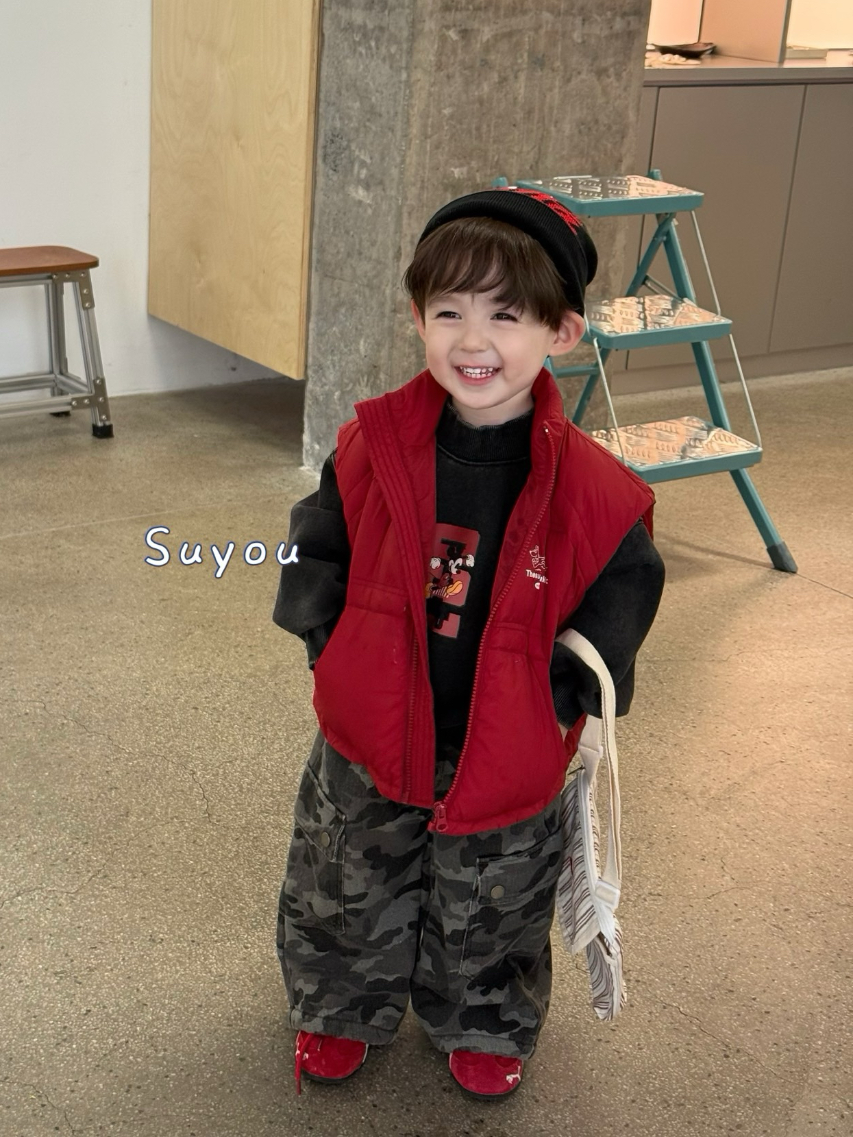 凡妈童装秋冬新男童小童韩版休闲羽绒马甲米奇卫衣迷彩休闲裤加绒