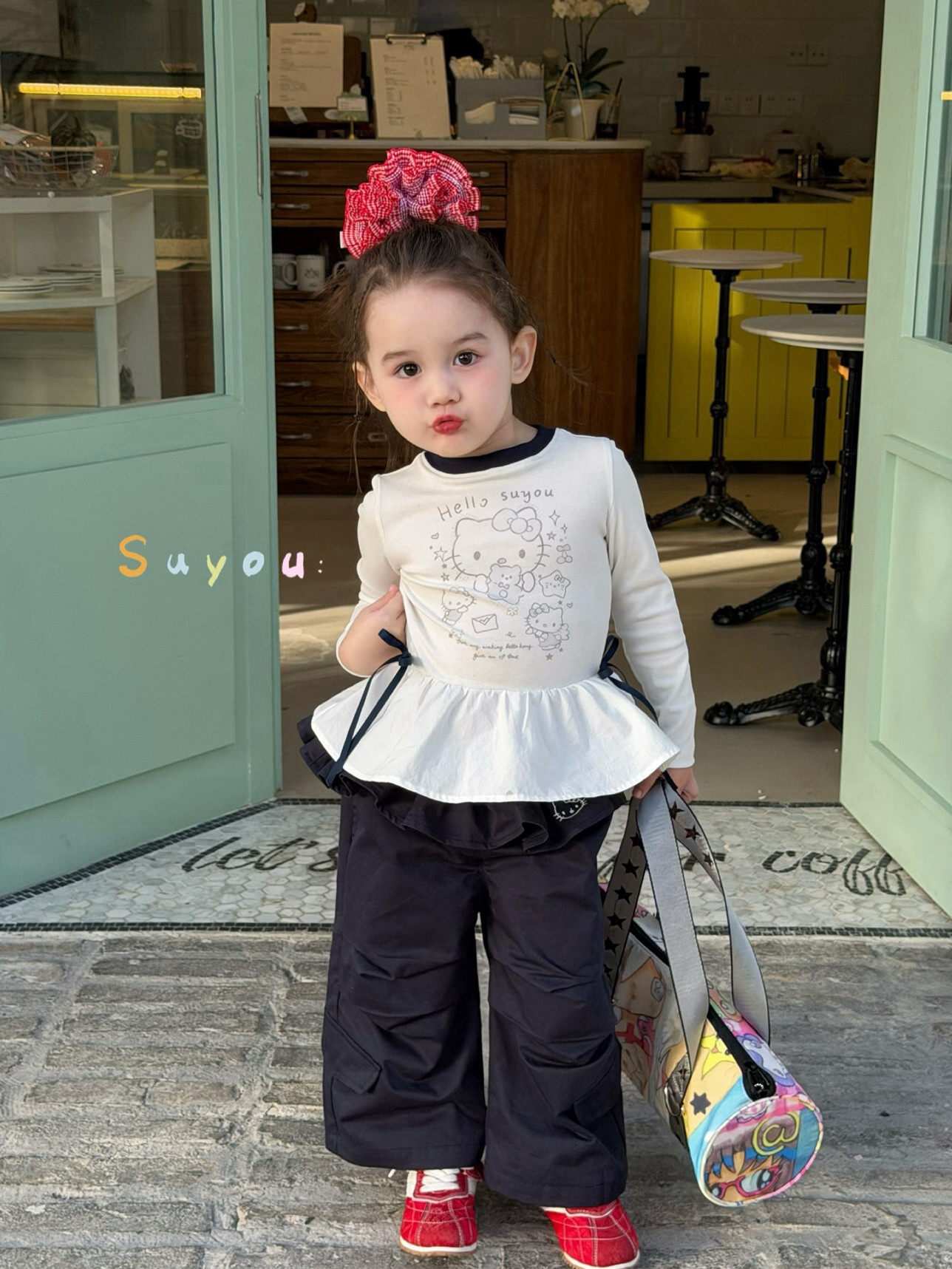 凡妈童装26春款女童小童韩版可爱KT猫修身荷叶边T恤荷叶边休闲裤