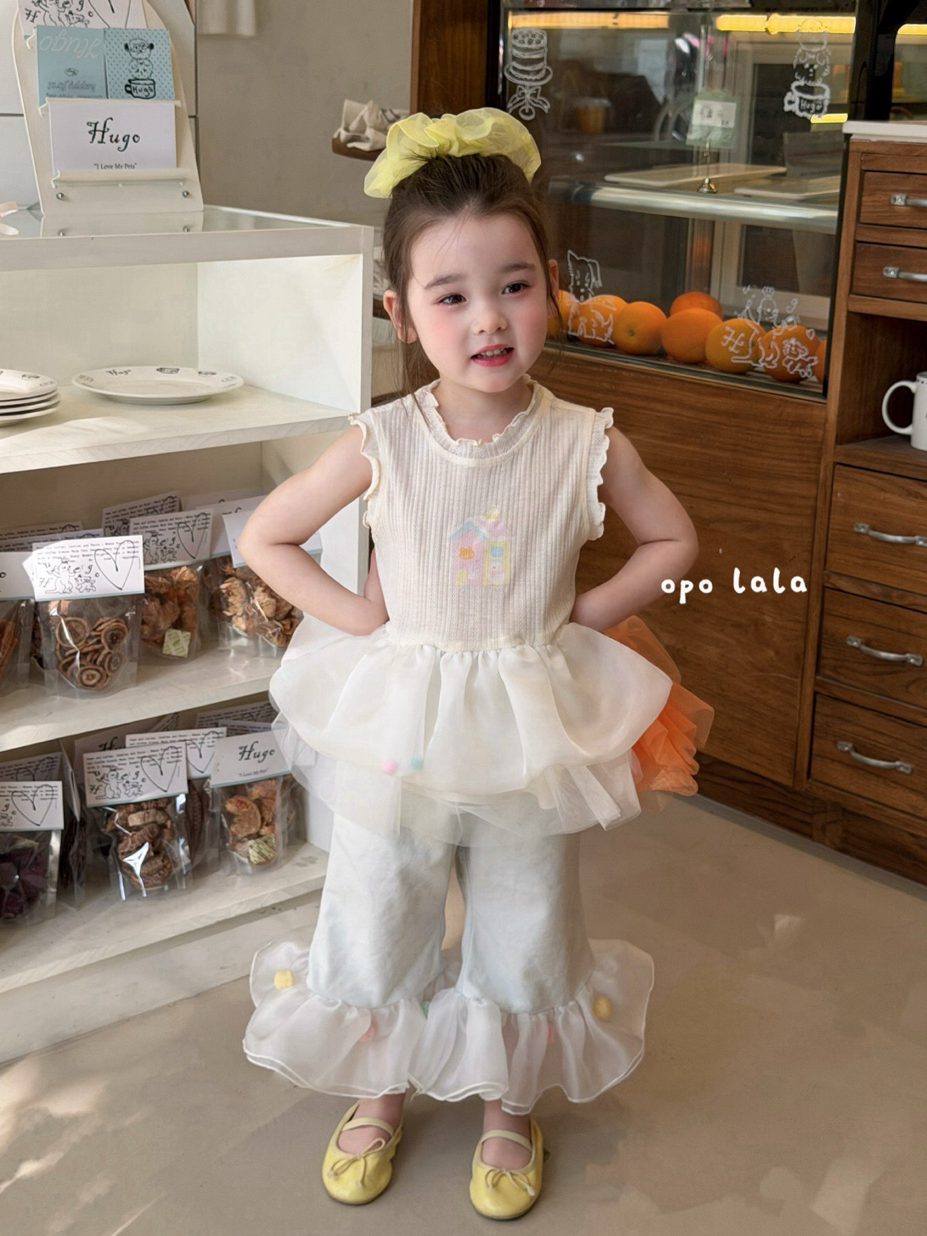 凡妈童装2026夏新款女童小童韩版彩色球球喇叭裤网纱裙摆背心洋气