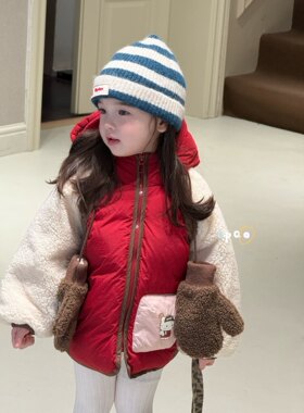 女童韩版可爱KT猫毛毛拼接羽绒服
