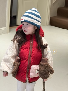 凡妈童装2025冬季新款女童小童韩版可爱KT猫毛毛拼接袖羽绒服外套