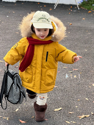 女童韩系休闲防风玩偶毛领羽绒服