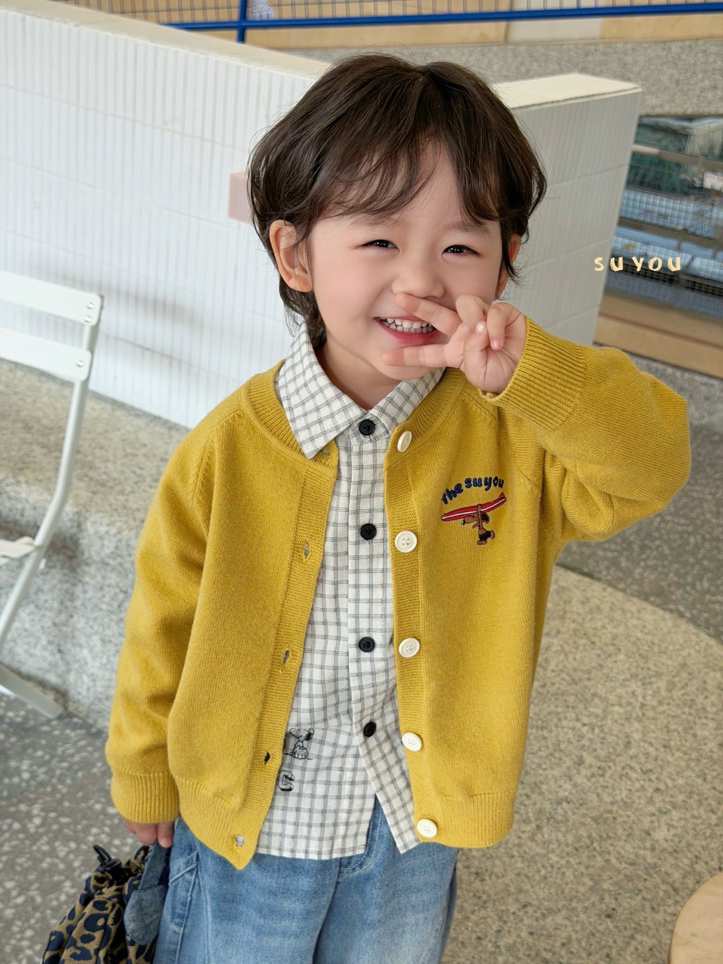 凡妈童装26春款男童小童韩版百搭柔软针织开衫格子衬衫休闲牛仔裤