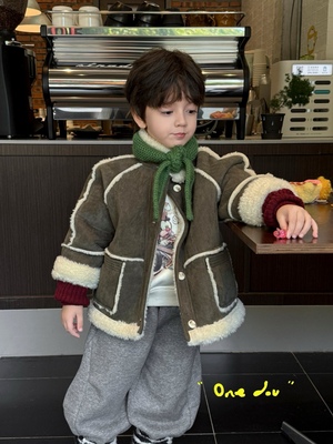 男童女童韩版皮毛一体毛毛外套冬