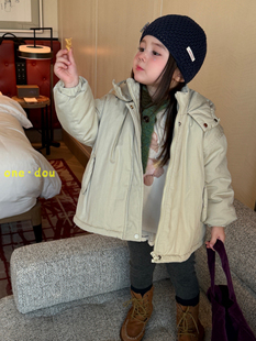 凡妈童装2026秋冬新款女童小童韩版宽松版连帽中长棉服大衣外套