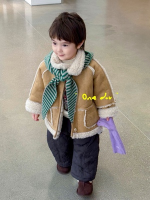 男女童韩版皮毛一体毛毛外套冬款