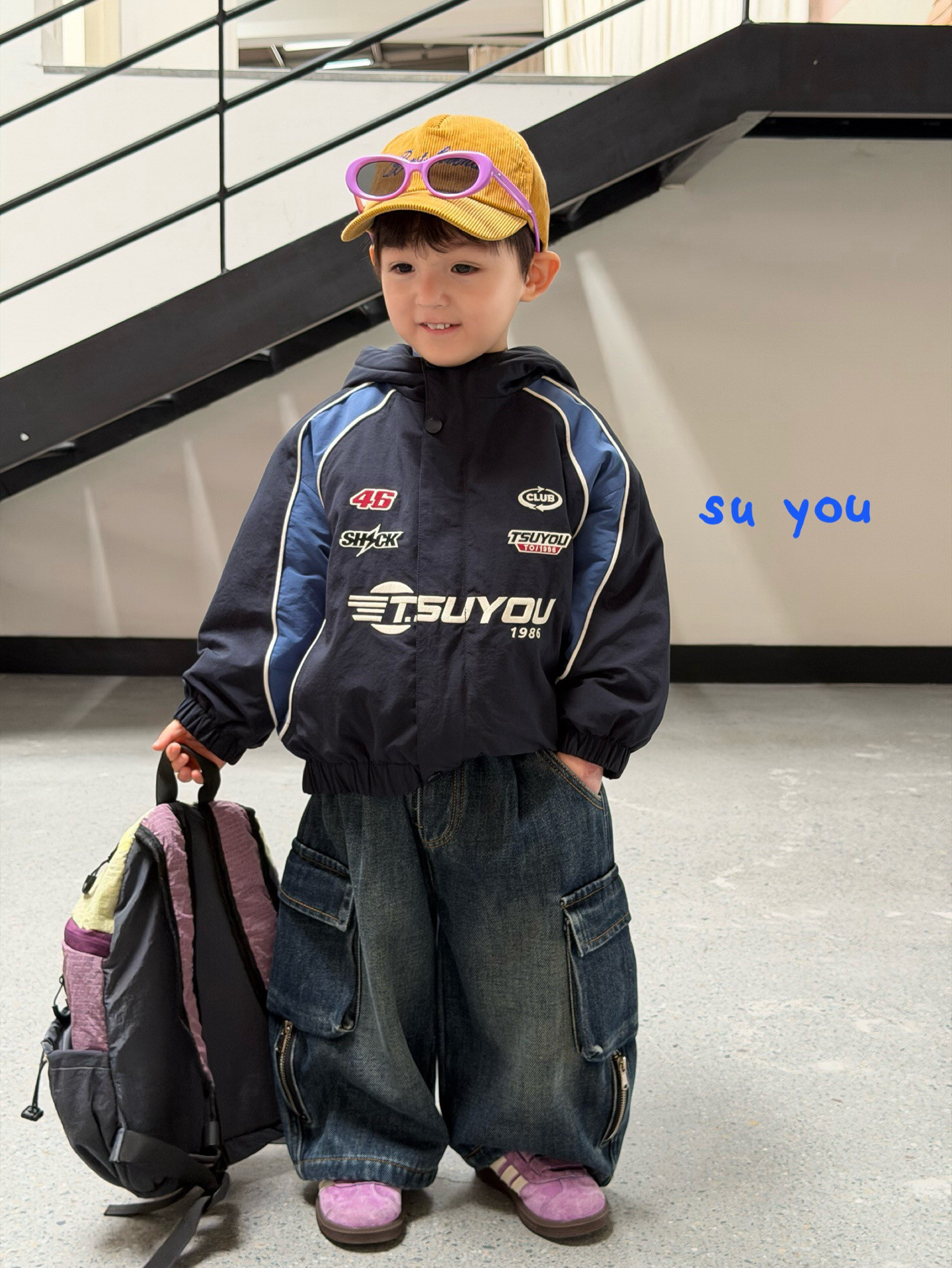 凡妈童装2026秋冬新款男童小童韩版加绒工装牛仔裤机车风棉服外套