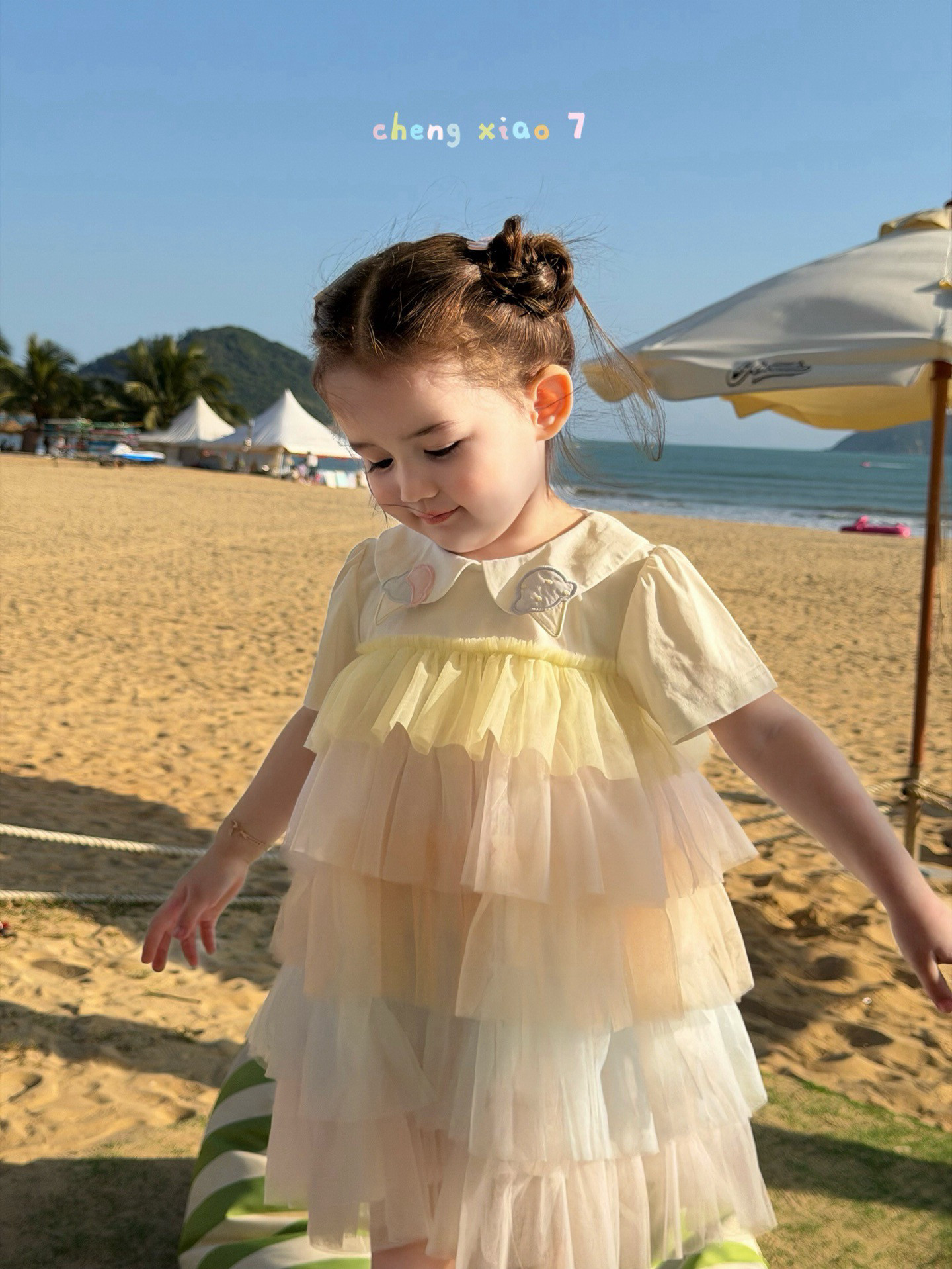 凡妈童装2026夏季新款女童小童韩版甜美彩虹蛋糕纱裙公主裙连衣裙