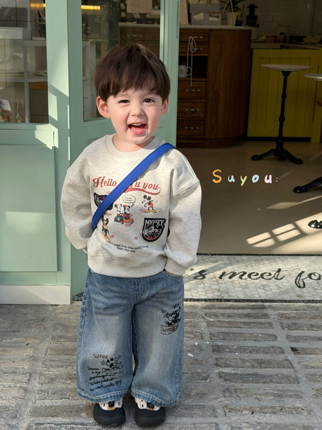 凡妈童装2026春新款男童小童韩版米奇动漫卫衣柔软直筒休闲牛仔裤