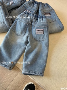 卡通口袋柔软洋气牛仔裤 凡妈童装 男童女童小童韩版 新款 厚绒 25冬季