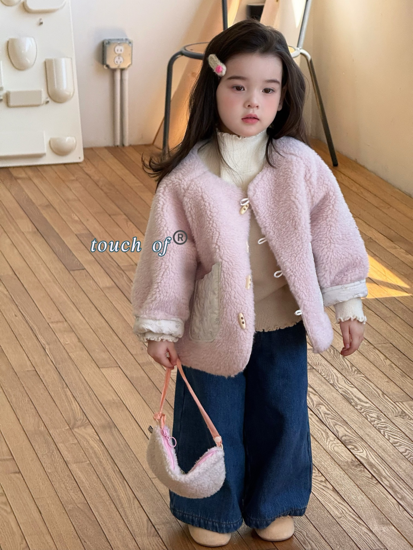 女童韩版碎花毛毛棉服两面穿外套