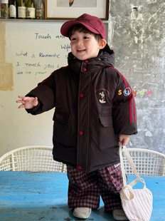 凡妈童装25冬季新款男童小童韩版米奇印花休闲中长羽绒服外套洋气