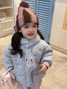 凡妈童装2025冬季新款女童小童韩版童趣可爱小兔子刺绣羽绒服洋气