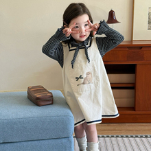 凡妈童装2025秋季新款女童小童韩版条纹可爱小猫背心裙套装两件套