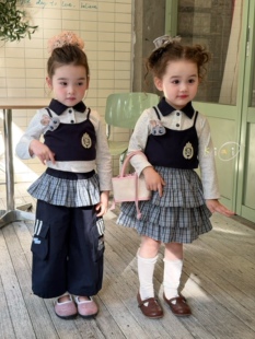 凡妈童装26春款女童小童韩版卡通童趣兔子警官T恤休闲裤格子半裙