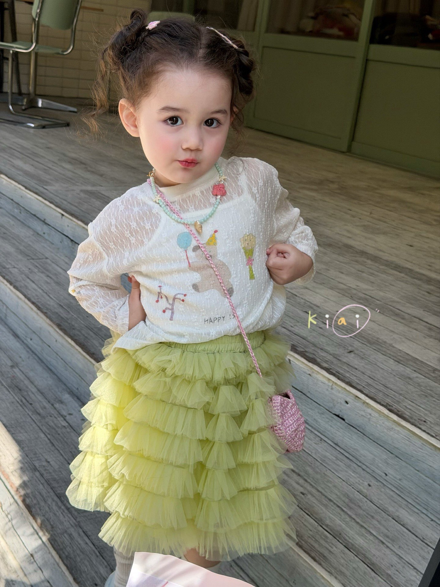 凡妈童装2026春新款女童小童韩版卡通小熊网纱T恤两件套蛋糕纱裙