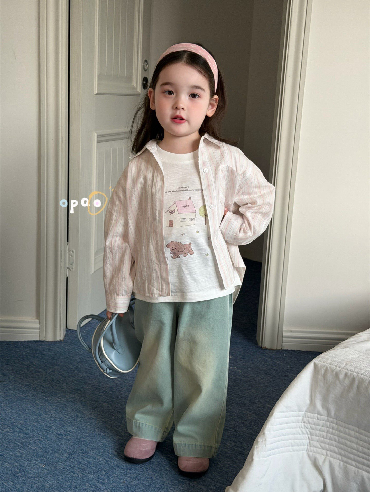 凡妈童装26春夏女童小童韩版条纹棉布衬衫卡通白T恤屁帘牛仔长裤