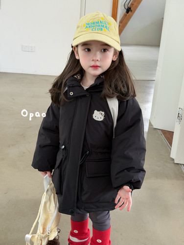 女童冬款韩版KT猫豹纹羽绒服