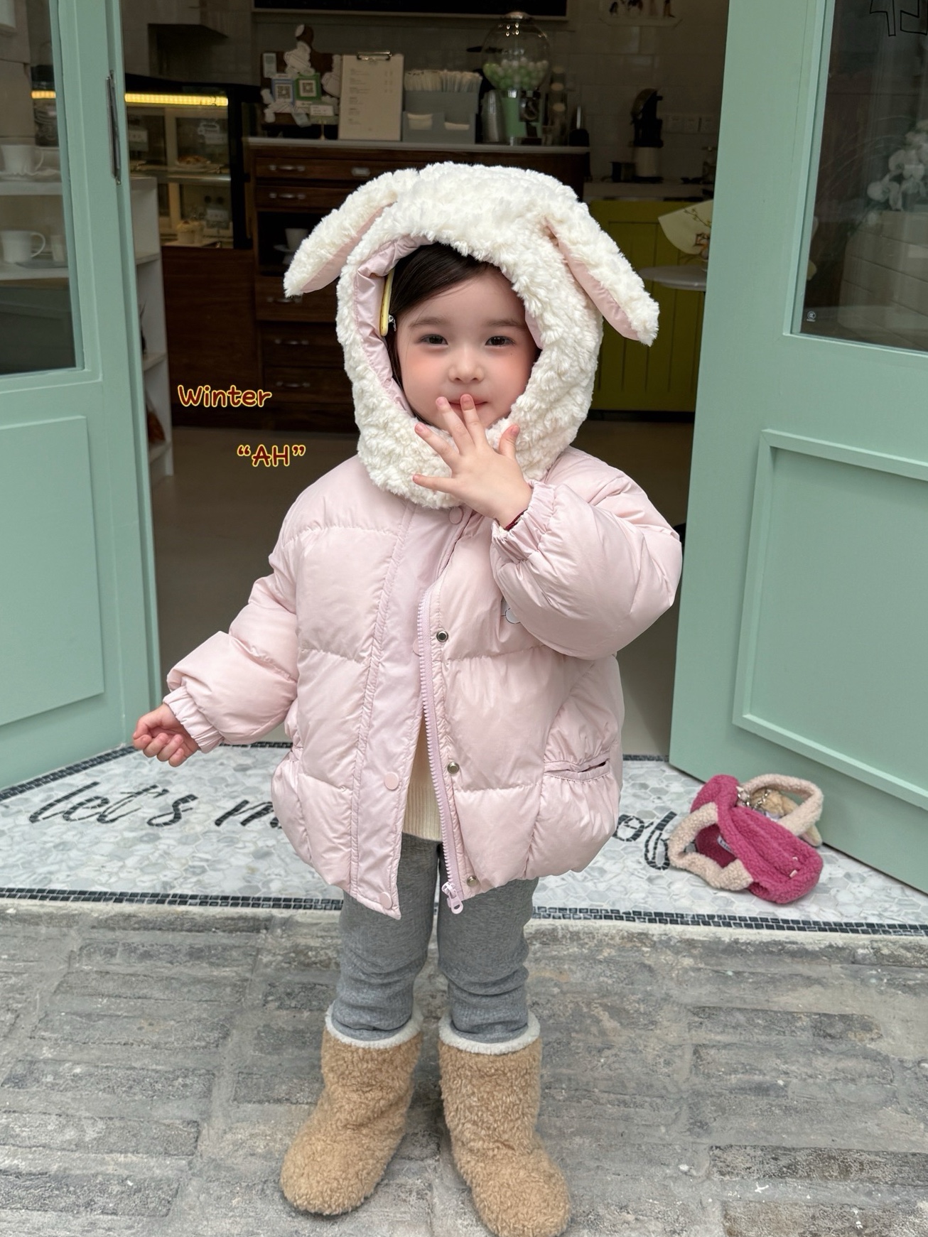女童韩版耳朵毛毛帽可爱羽绒服