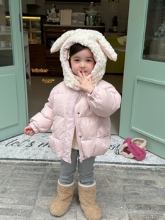 凡妈童装2025冬季新款女童小童韩版耳朵毛毛帽可爱羽绒服外套洋气
