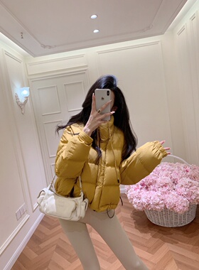 2026冬季新款高级感时尚90白鸭绒立领撞色拉链短款面包羽绒服女
