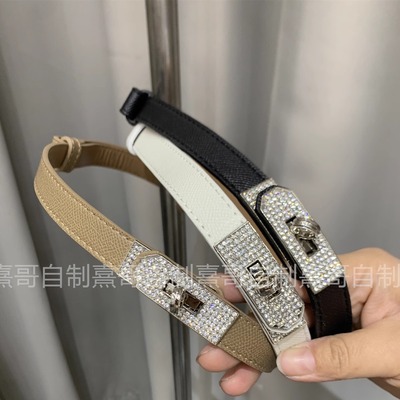 银色水钻一字扣锁扣可调节女腰带配连衣裙衬衫收腰时尚纯色小皮带