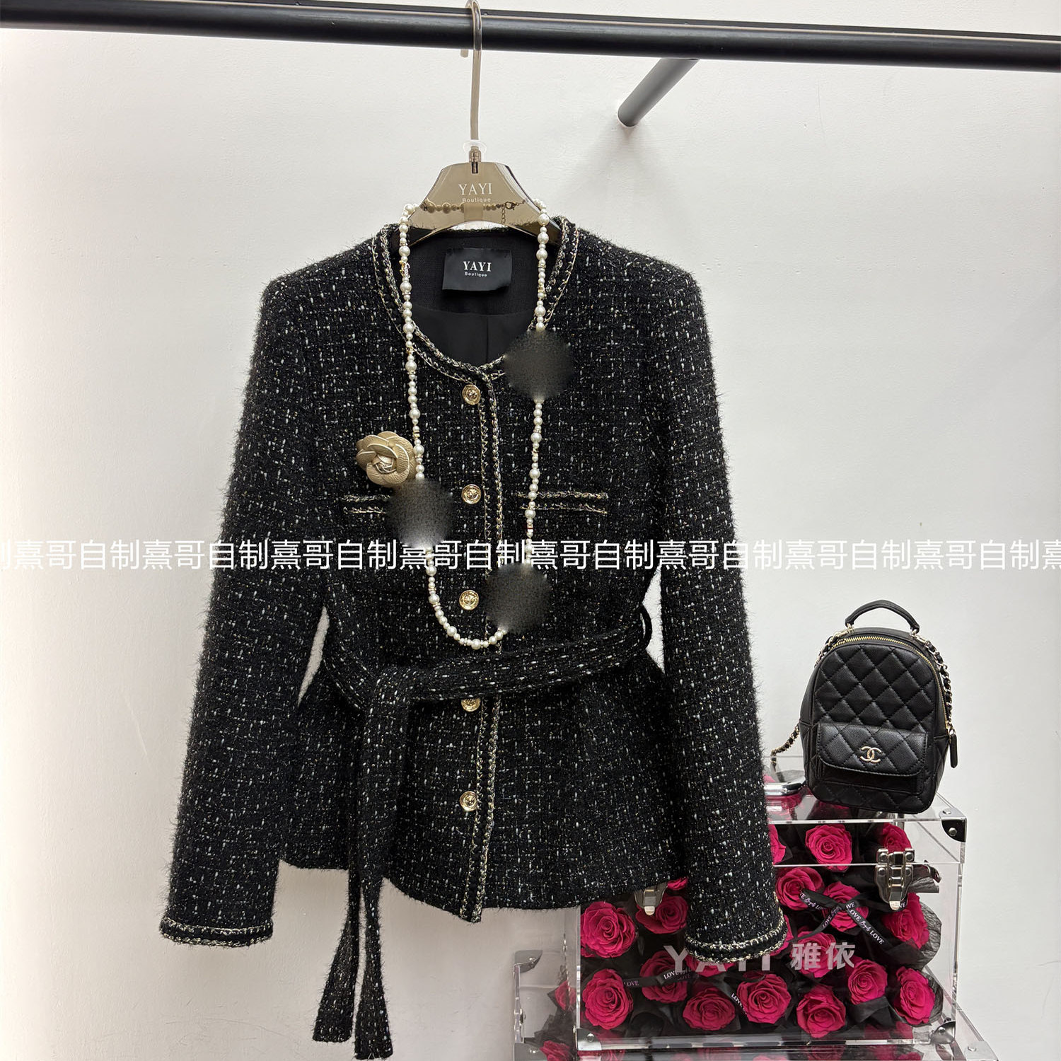 小香风粗花呢系带收腰外套女秋冬新款高级感气质名媛洋气百搭上衣