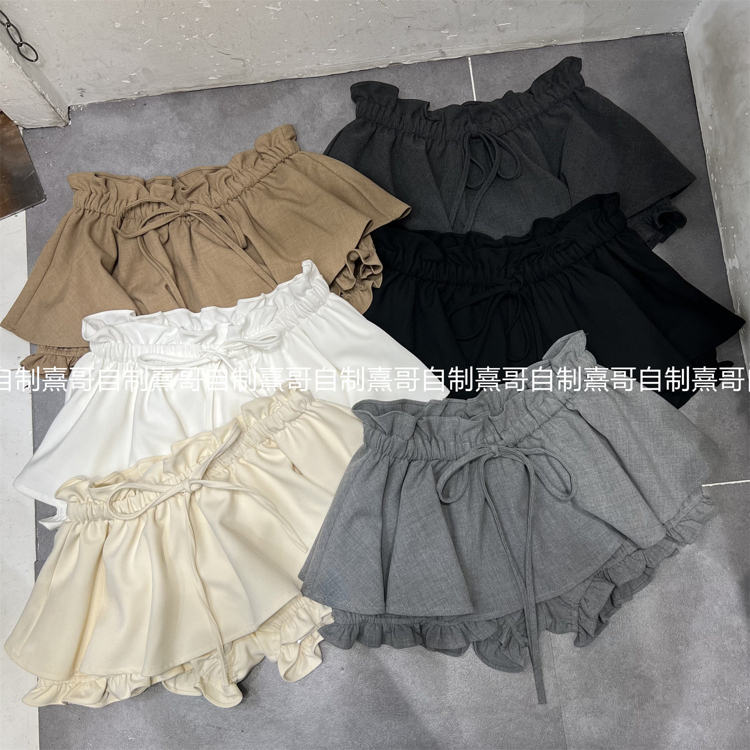 芭蕾风短款小白裙少女感纯色裤裙抽绳松紧腰松弛随性蓬松小短裙女