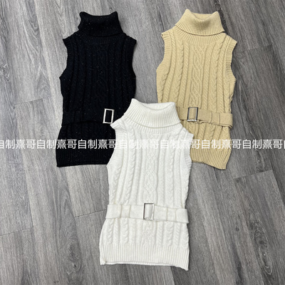 辣妹软糯气质高领无袖针织背心女秋冬季新款显瘦内搭坎肩毛衣马甲