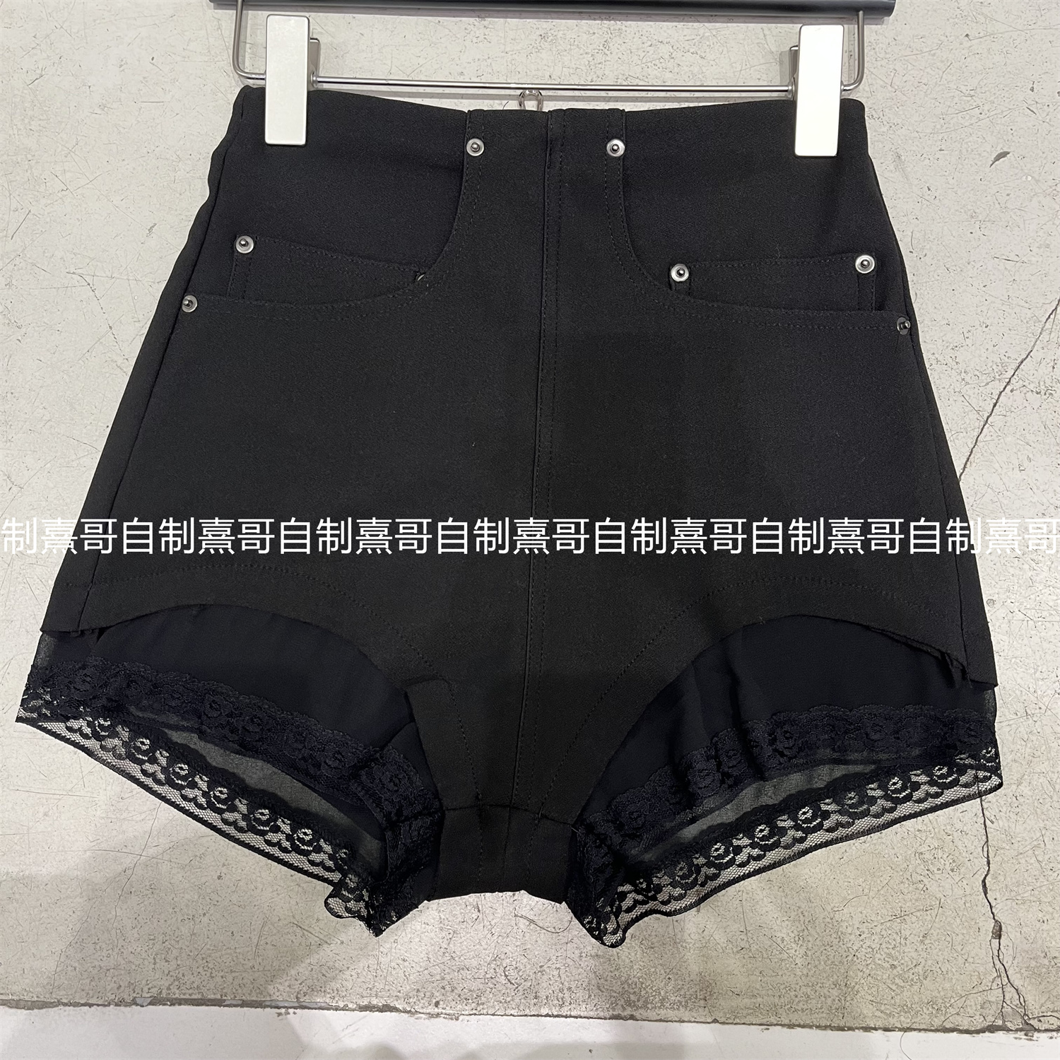 美式辣妹蕾丝拼接假两件短裤女2025秋季新款高腰显瘦休闲阔腿裤潮
