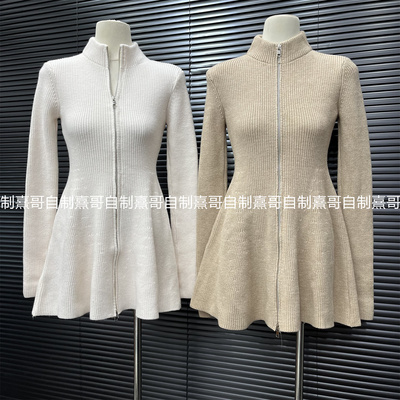 半高领拉链针织连衣裙女秋冬巨好看修身收腰打底裙长袖中长款毛衣