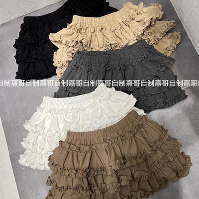 芭蕾风甜美木耳边拼接系带蓬蓬半身裙女冬季高腰A字层层蛋糕短裙