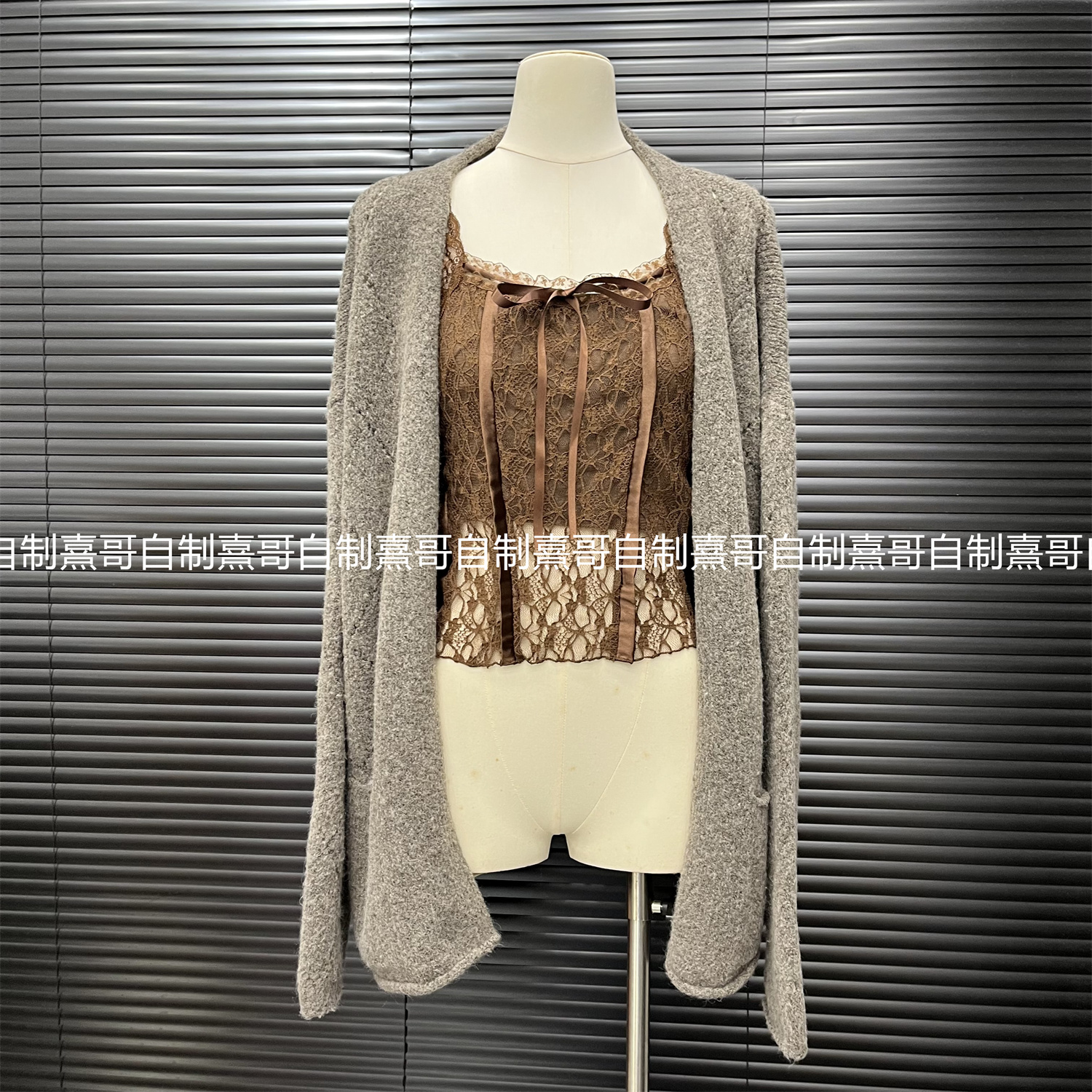 性感蝴蝶结蕾丝吊带背心女秋冬叠穿针织开衫外套纯欲辣妹显瘦上衣