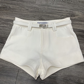 休闲裤 高腰西装 打底外穿配白色皮带显瘦热裤 阔腿裤 白色短裤 女秋季