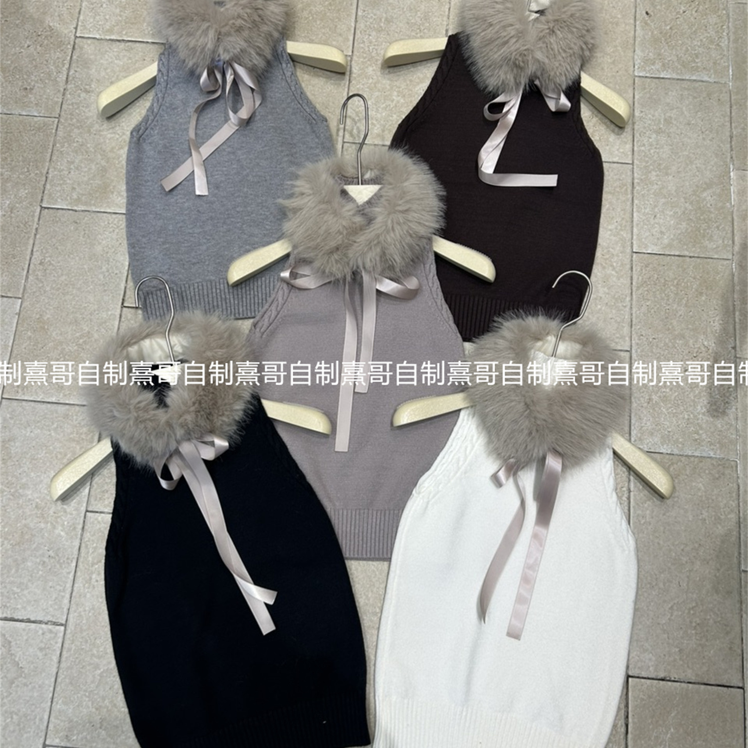 法式毛领无袖针织马甲背心女冬季外穿高级感简约气质百搭打底上衣